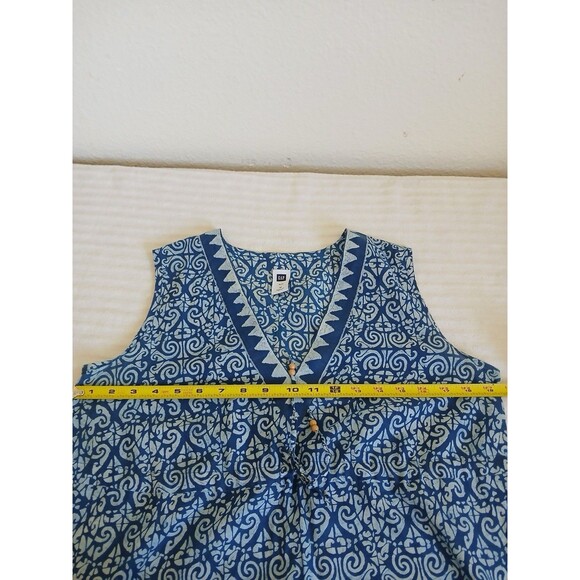 Gap Blouse Women’s Size Medium  V Neck Sleeveless Floral Blue Bohemian Peasant - Picture 11 of 14